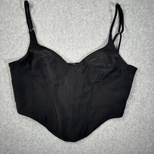 Papermoon Adelina Satin Bustier Top Size Large Black Adjustable Strap Cropped
